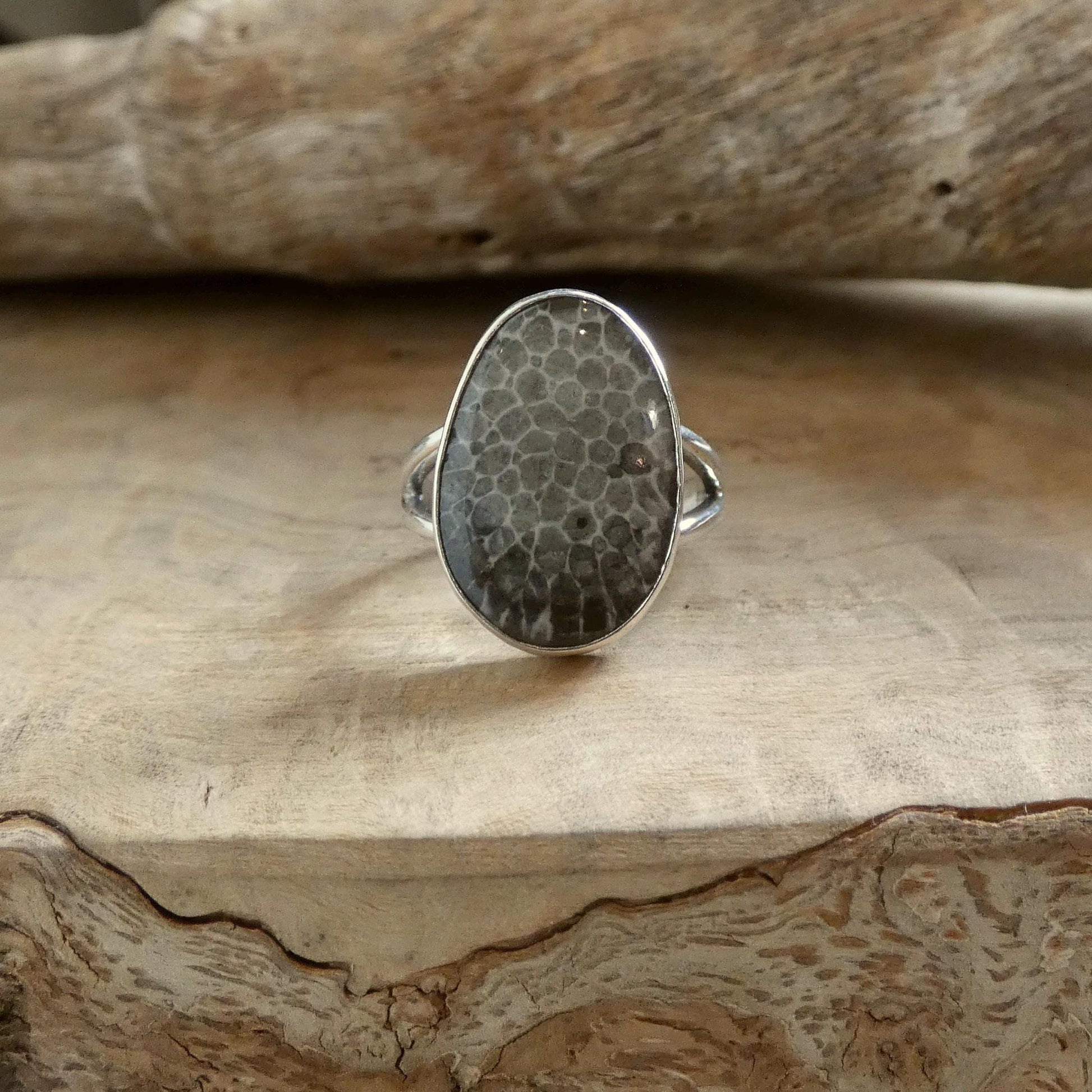 Choose Your Black Fossil Coral Ring - Sterling Silver Ring