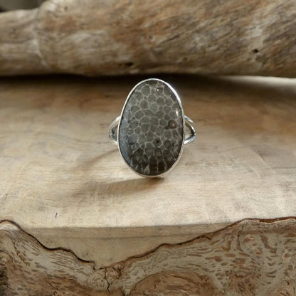 Choose Your Black Fossil Coral Ring - Sterling Silver Ring