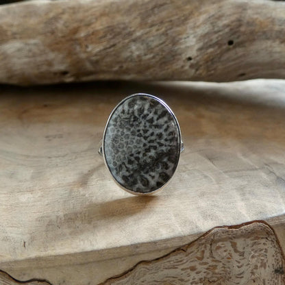Black Fossil Ring | Sterling Silver