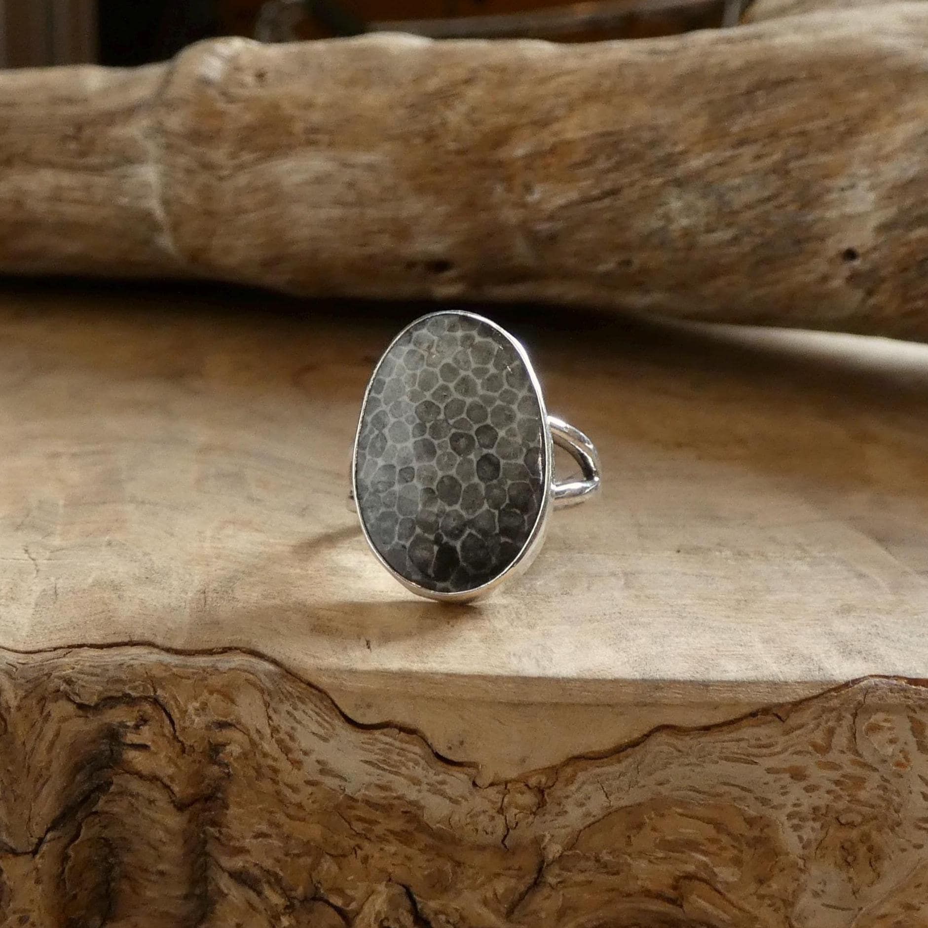 Choose Your Black Fossil Coral Ring - Sterling Silver Ring