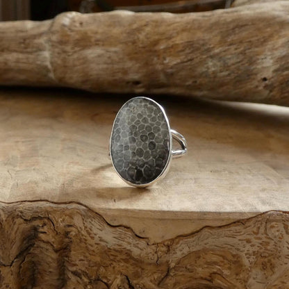 Choose Your Black Fossil Coral Ring - Sterling Silver Ring