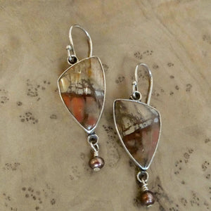 Red Creek Jasper Earrings - Cherry Creek Jasper and Pearl Drop Earrings - Sterling Silver