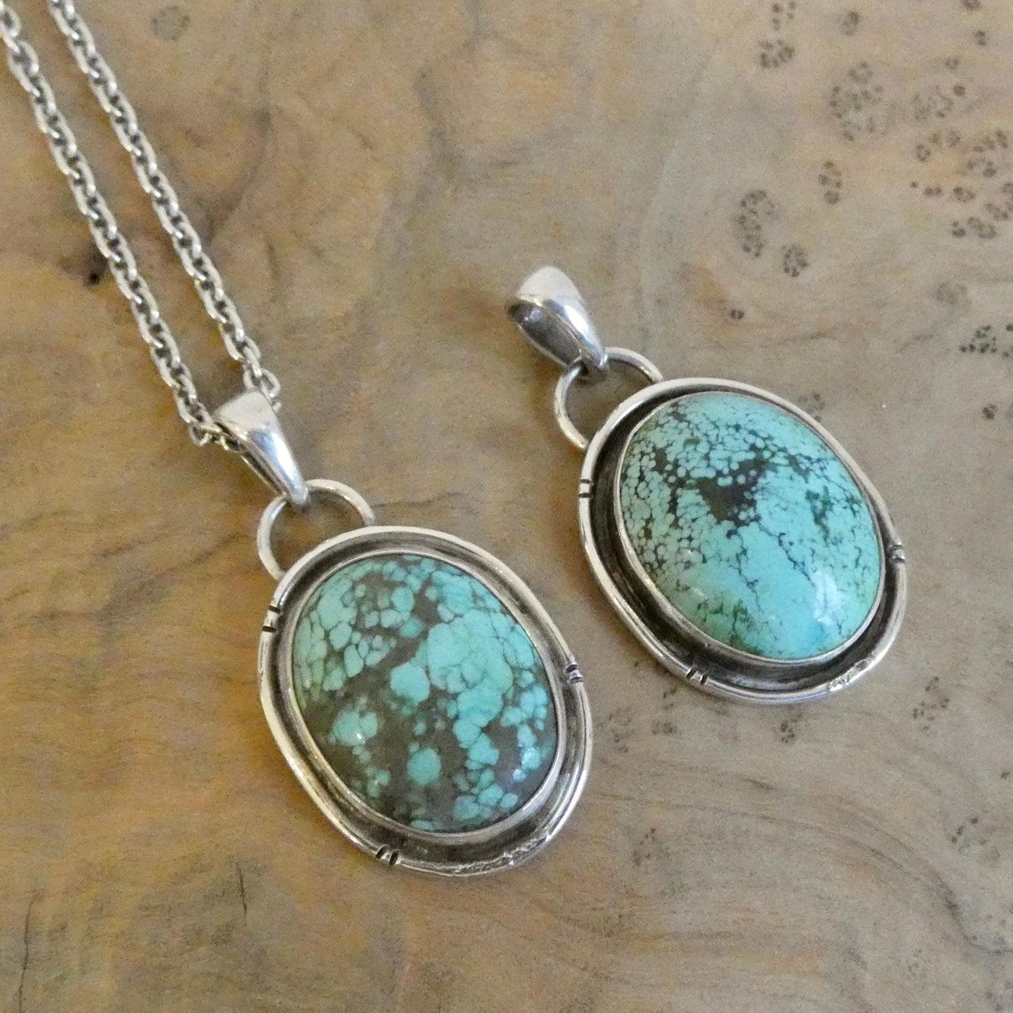 Choose Your Western Chisel Notched Turquoise Pendant - Optional Sterling Silver Chain