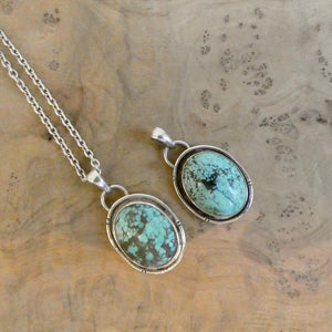 Choose Your Western Chisel Notched Turquoise Pendant - Sterling Silver Chain Optional