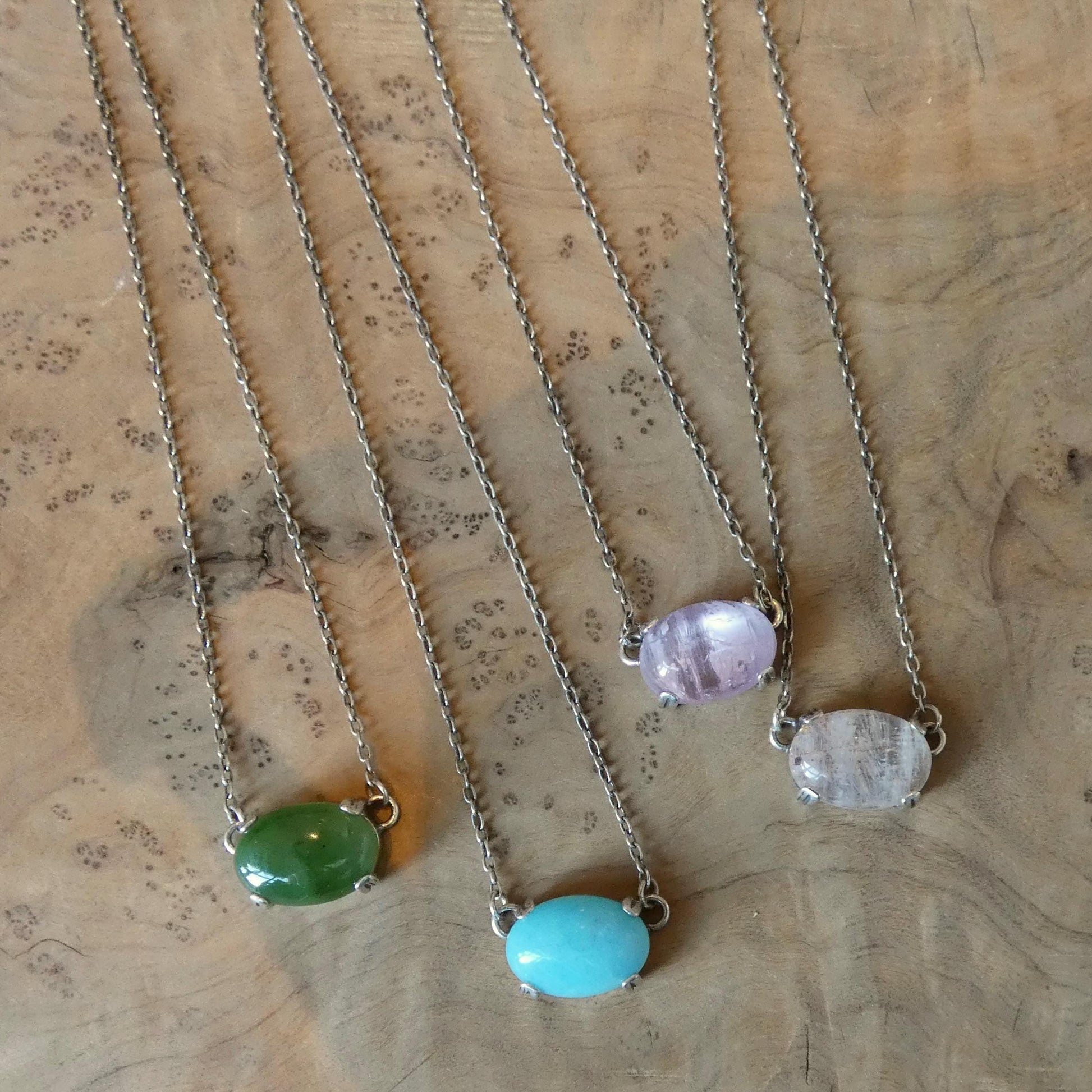 Choose Your Prong Pendant - Sterling Silver - Nephrite - Sunstone - Kunzite - Amazonite