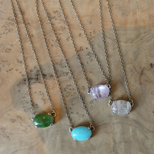 Choose Your Prong Pendant - Sterling Silver - Nephrite - Sunstone - Kunzite - Amazonite
