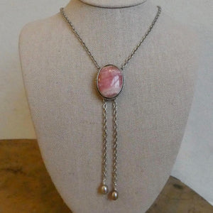 Pink Rhodochrosite Bolo Necklace - Sterling Silver Y Necklace