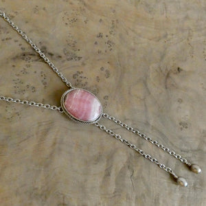 Custom Pink Rhodochrosite Bolo Necklace - Sterling Silver - Choose your Stone