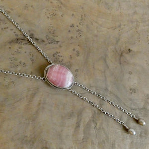 Pink Rhodochrosite Bolo Necklace - Sterling Silver Y Necklace