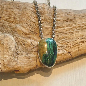 Azurite Malachite Pendant Necklace - Chunky Sterling Silver - Choose your Men's Necklace