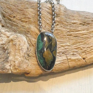 Azurite Malachite Pendant Necklace - Chunky Sterling Silver - Choose your Men's Necklace