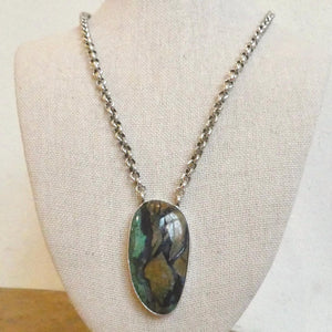 Azurite Malachite Pendant Necklace - Chunky Sterling Silver - Choose your Men's Necklace