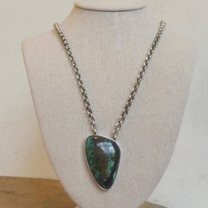Azurite Malachite Pendant Necklace - Chunky Sterling Silver - Choose your Men's Necklace