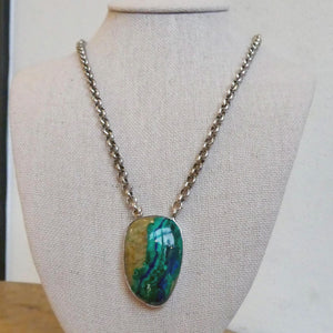 Azurite Malachite Pendant Necklace - Chunky Sterling Silver - Choose your Men's Necklace