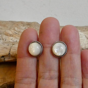 Mother Of Pearl Earrings - Traditional Posts - White Nacre Post Earrings - Sterling Silver