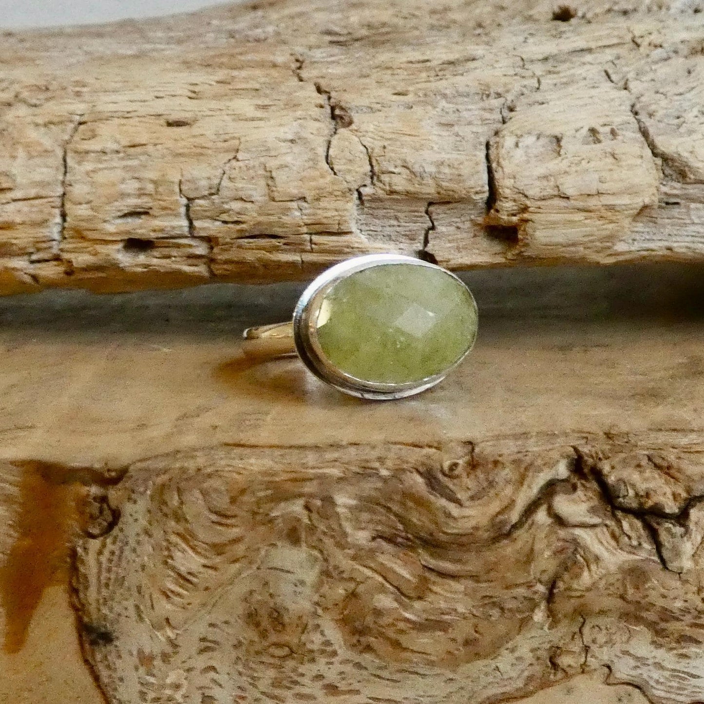 Green Garnet Stacker Ring - Sterling Silver - East West Ring