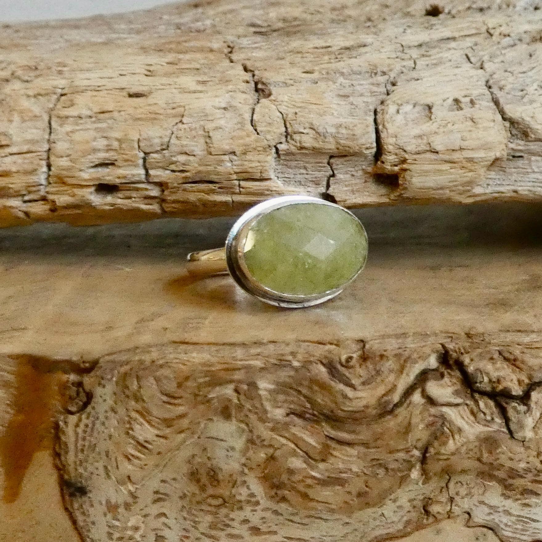 Green Garnet Stacker Ring - Sterling Silver - East West Ring