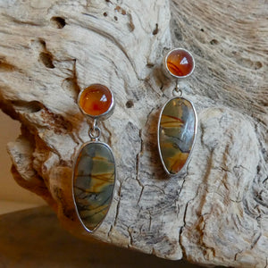Red Creek Jasper and Carnelian Post Drop Earrings - Choose Your Pair - Sterling Silver