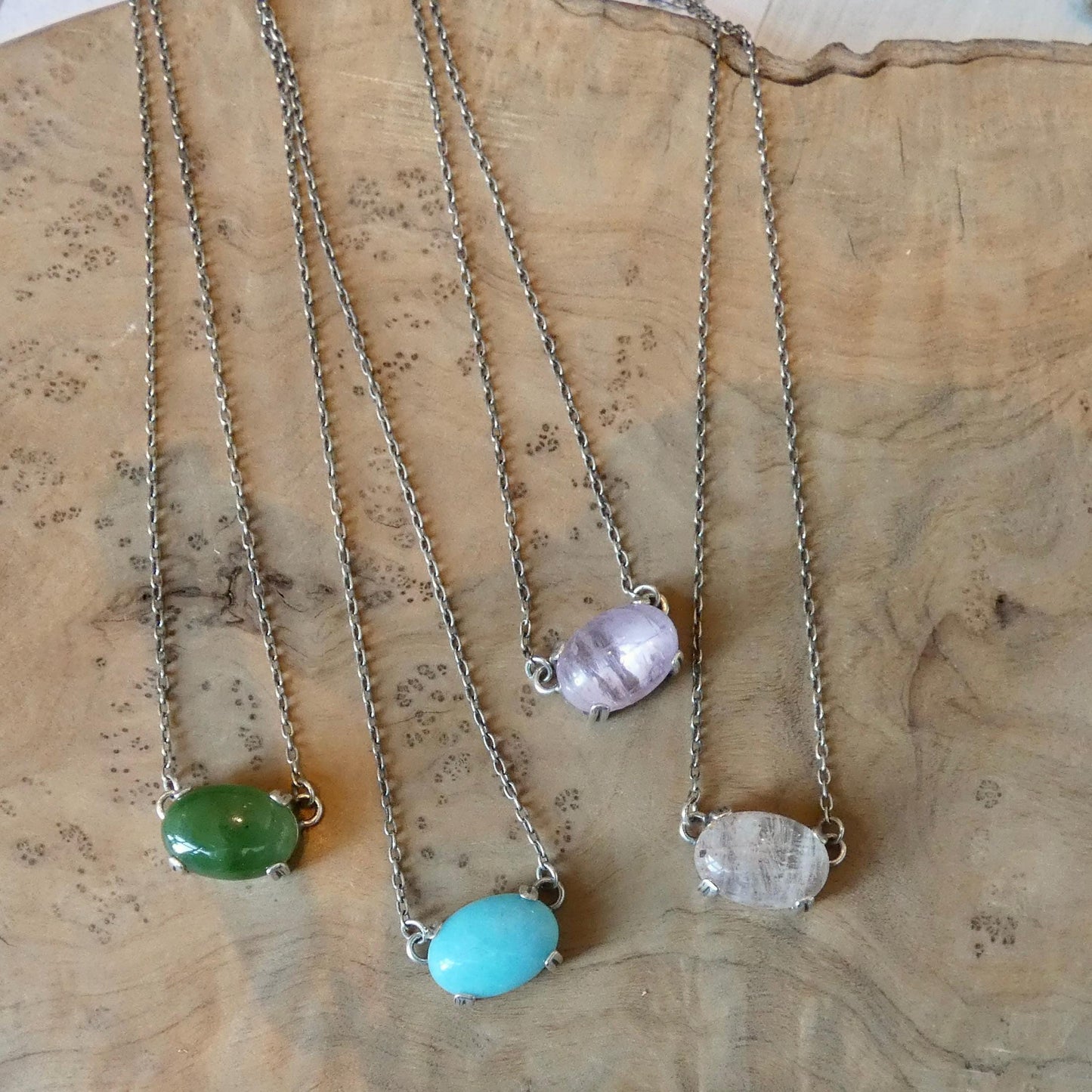 Choose Your Prong Pendant - Sterling Silver - Nephrite - Sunstone - Kunzite - Amazonite