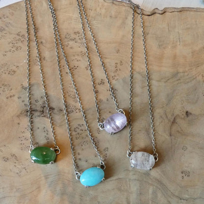 Choose Your Prong Pendant - Sterling Silver - Nephrite - Sunstone - Kunzite - Amazonite