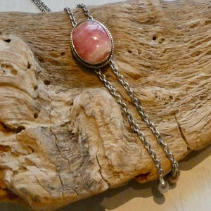 Custom Pink Rhodochrosite Bolo Necklace - Sterling Silver - Choose your Stone