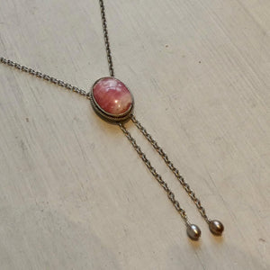 Custom Pink Rhodochrosite Bolo Necklace - Sterling Silver - Choose your Stone