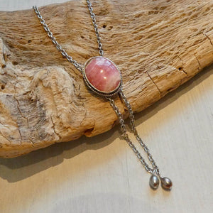 Custom Pink Rhodochrosite Bolo Necklace - Sterling Silver - Choose your Stone