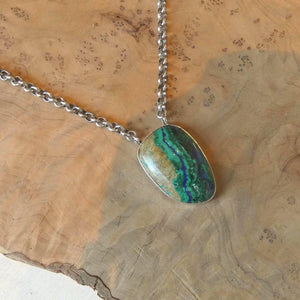 Azurite Malachite Pendant Necklace - Chunky Sterling Silver - Choose your Men's Necklace