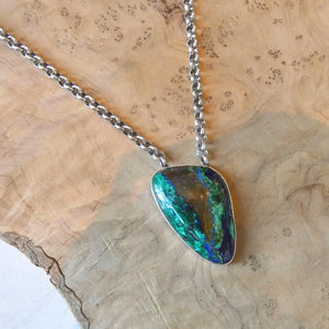 Azurite Malachite Pendant Necklace - Chunky Sterling Silver - Choose your Men's Necklace