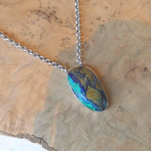 Azurite Malachite Pendant Necklace - Chunky Sterling Silver - Choose your Men's Necklace