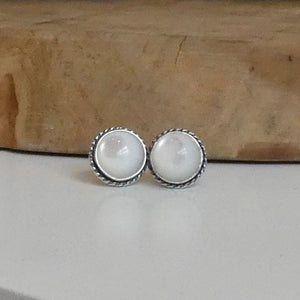 Mother Of Pearl Earrings - Traditional Posts - White Nacre Post Earrings - Sterling Silver