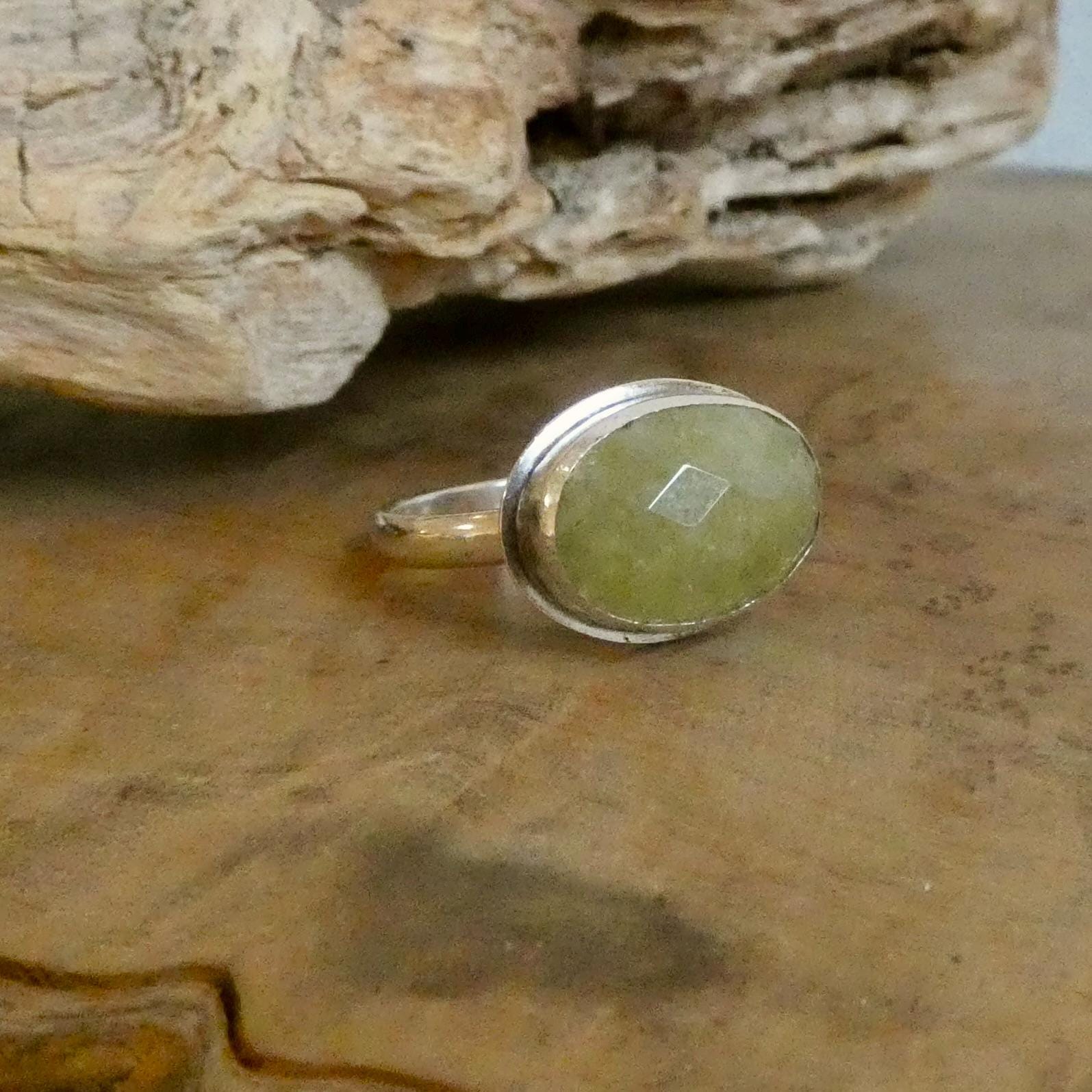 Green Garnet Stacker Ring - Sterling Silver - East West Ring