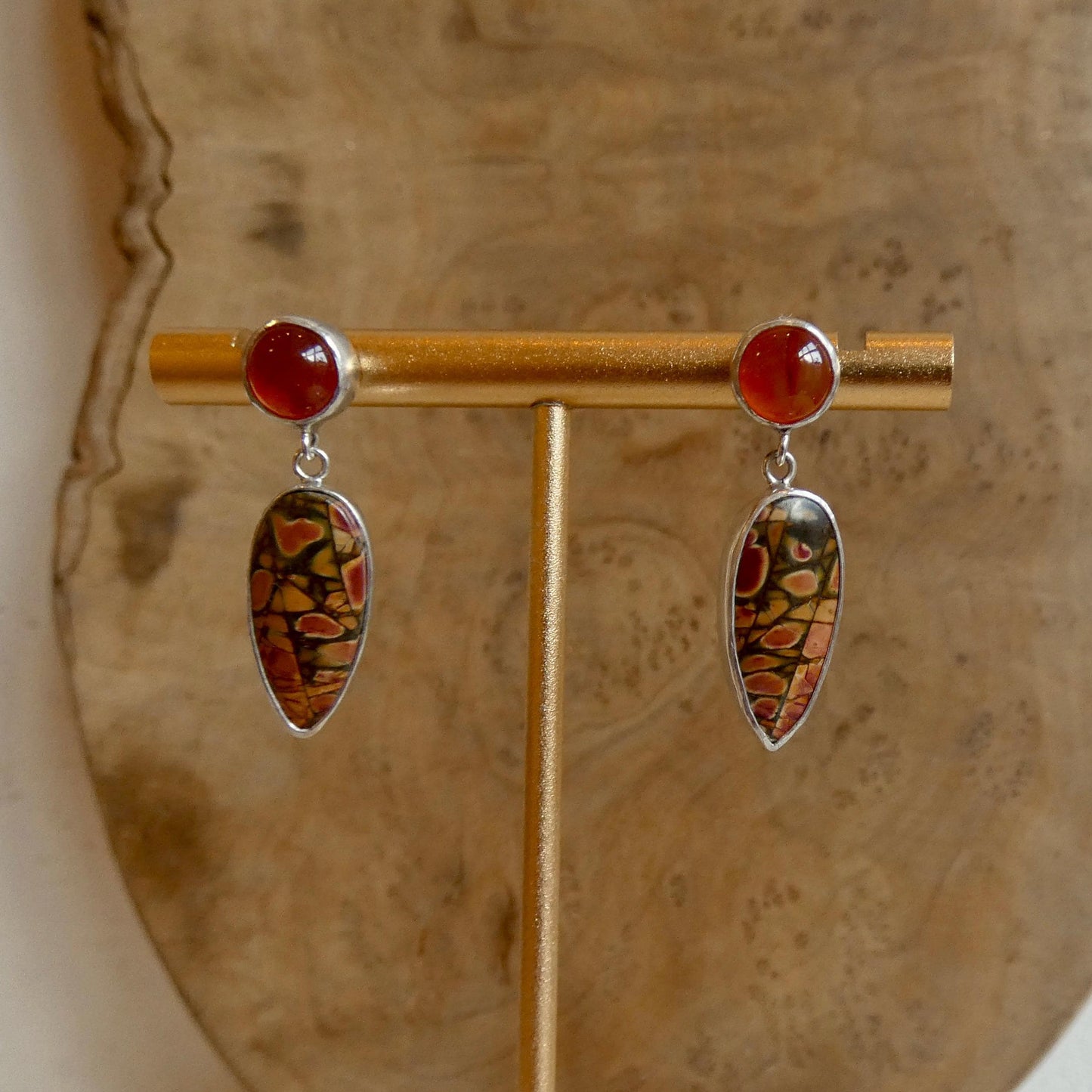 Red Creek Jasper and Carnelian Post Drop Earrings - Choose Your Pair - Sterling Silver