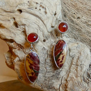 Red Creek Jasper and Carnelian Post Drop Earrings - Choose Your Pair - Sterling Silver