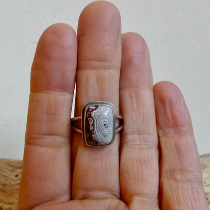 Laguna Lace Agate Ring - .925 Sterling Silver - Size 7.5