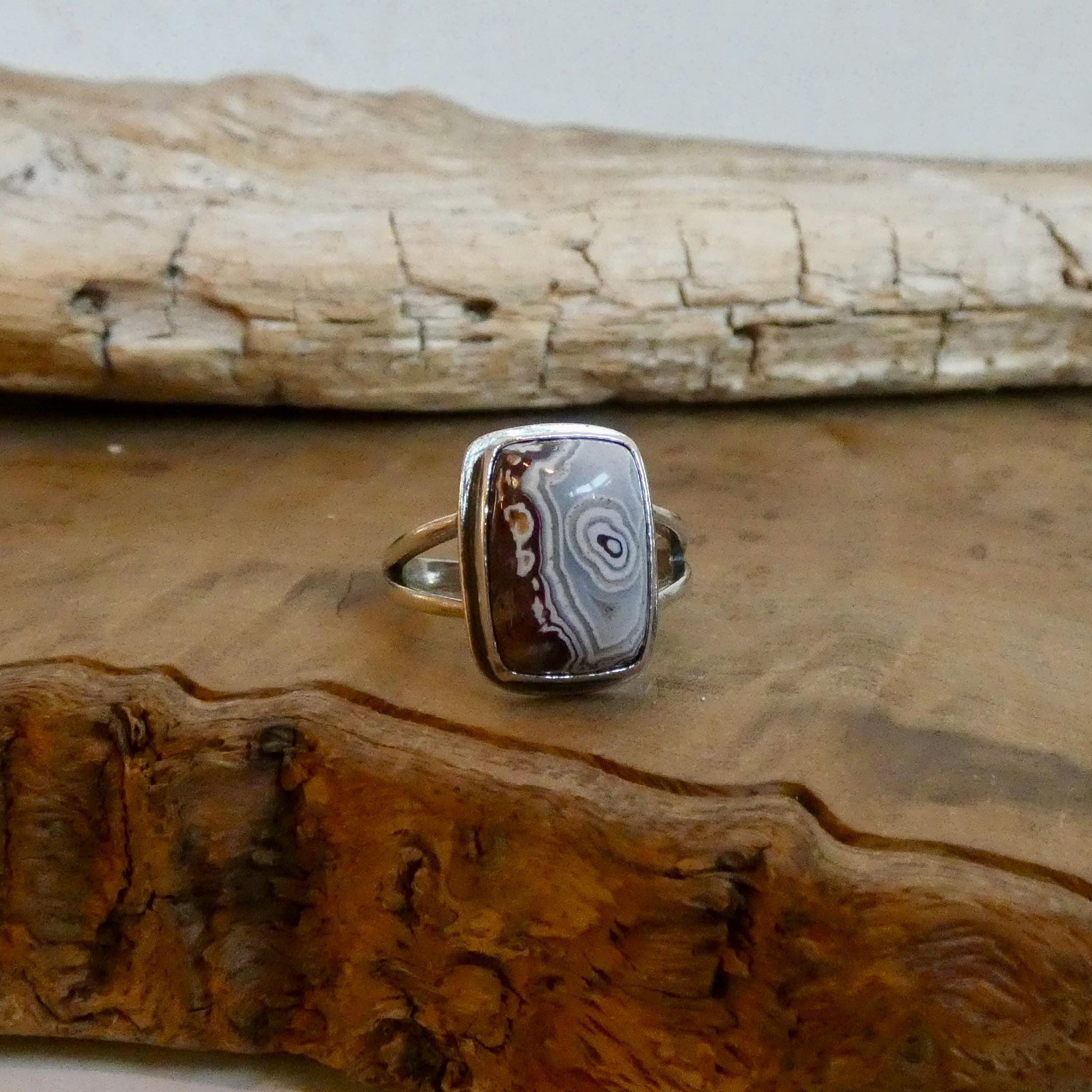 Laguna Lace Agate Ring - .925 Sterling Silver - Size 7.5