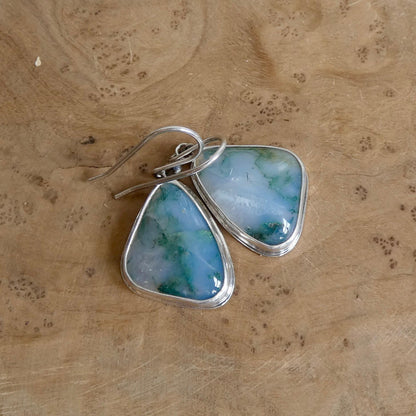Moss Agate Sterling Silver Drop Earrings – Natural Gemstone Bezel Setting