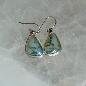 Moss Agate Sterling Silver Drop Earrings – Earthy Green Cabochons