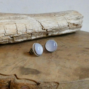Chalcedony Posts - Blue Stud Earrings - .925 Sterling Silver