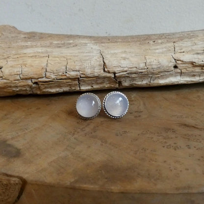 Chalcedony Posts - Blue Stud Earrings - .925 Sterling Silver