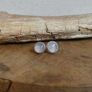 Chalcedony Posts - Blue Stud Earrings - .925 Sterling Silver