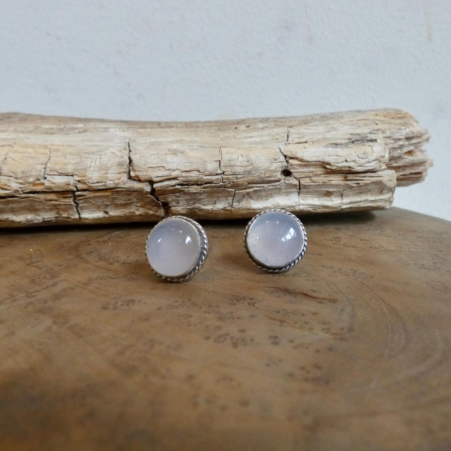 Chalcedony Posts - Blue Stud Earrings - .925 Sterling Silver