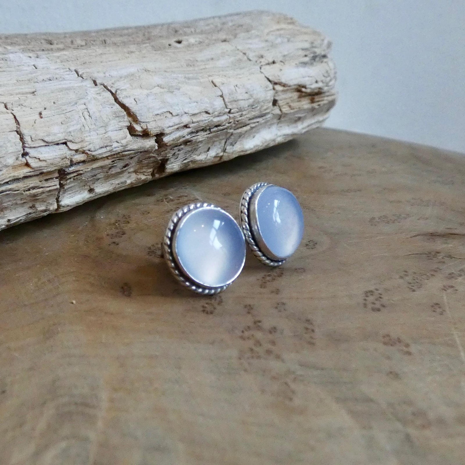 Chalcedony Posts - Blue Stud Earrings - .925 Sterling Silver