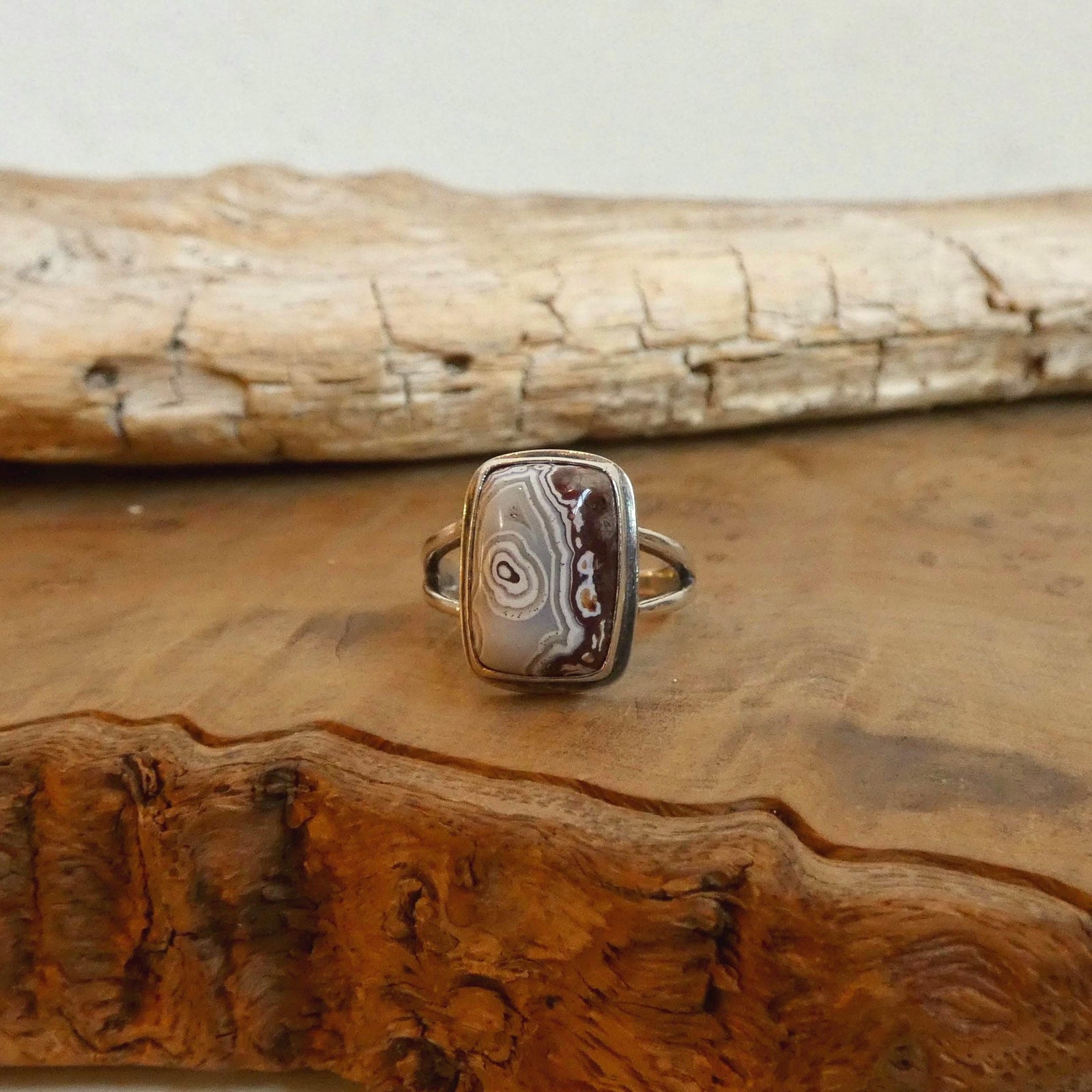 Laguna Lace Agate Ring - .925 Sterling Silver - Size 7.5