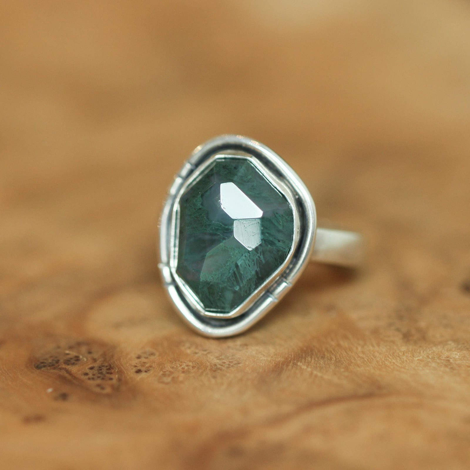 Green Moss Agate Boho Ring - Choose Your Stone - Sterling Silver