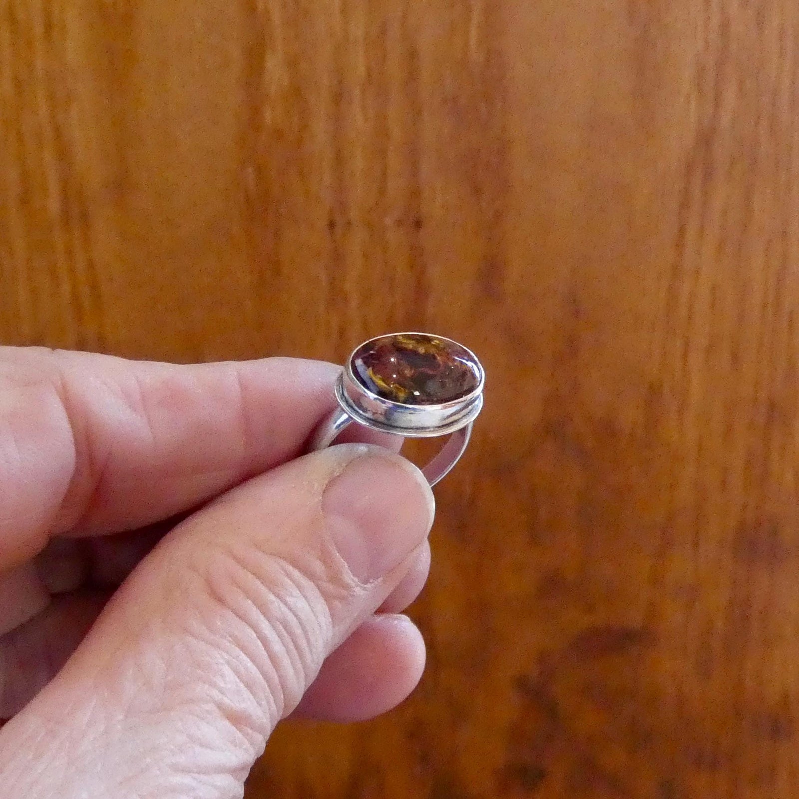 Sterling Silver Pietersite Ring – East West Oval Stone