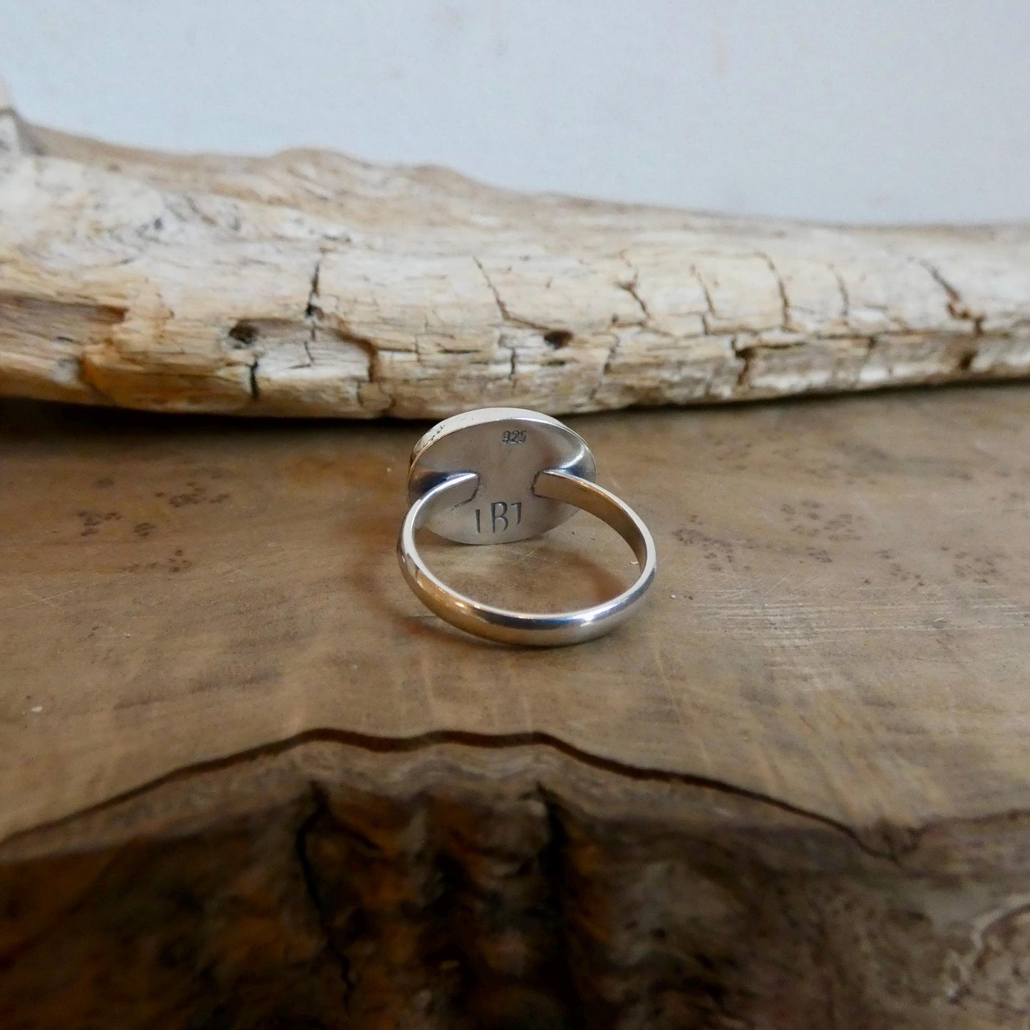 Sterling Silver Blue Sponge Coral Ring – East West Oval Stone