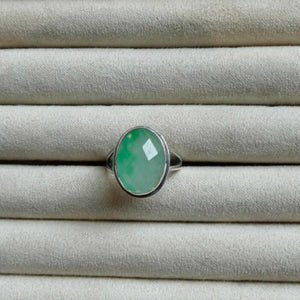 Faceted Green Jade Ring - Natural Burma Jade - .925 Sterling Silver - Boho Style Ring