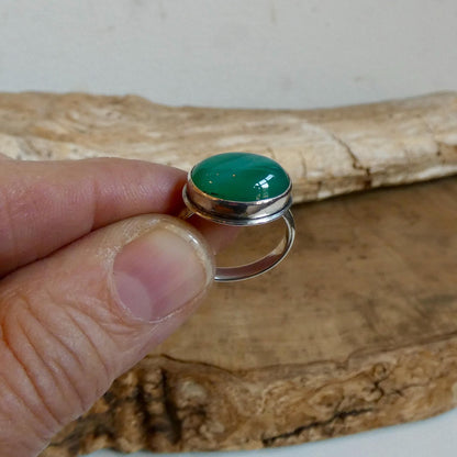 CUSTOM Banded Green Agate East-West oval Ring - Sterling Silver
