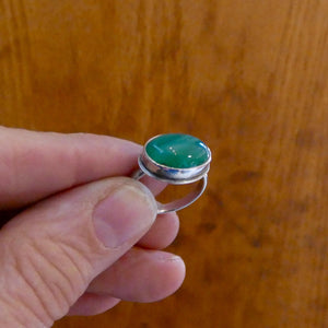 Banded Green Agate East-West oval Ring - Sterling Silver